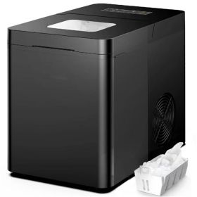 Portable Countertop Ice Maker Machine; 33lbs/24H; 9 Bullet Ice Cubes Self-Cleaning; Two Cube Sizes; LED Indicator; with Ice Scoop & Basket (Black