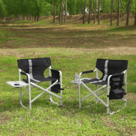 Padded Foldable Lightweight Oversized Outdoor Chair With Side Table And Storage Bag (Option: Blackgrey2)