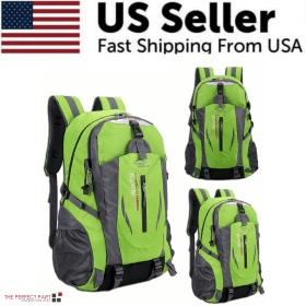 40L Men Women Travel Backpack Rucksack Camping Laptop Hiking School Book Bag USA (Color: Green)